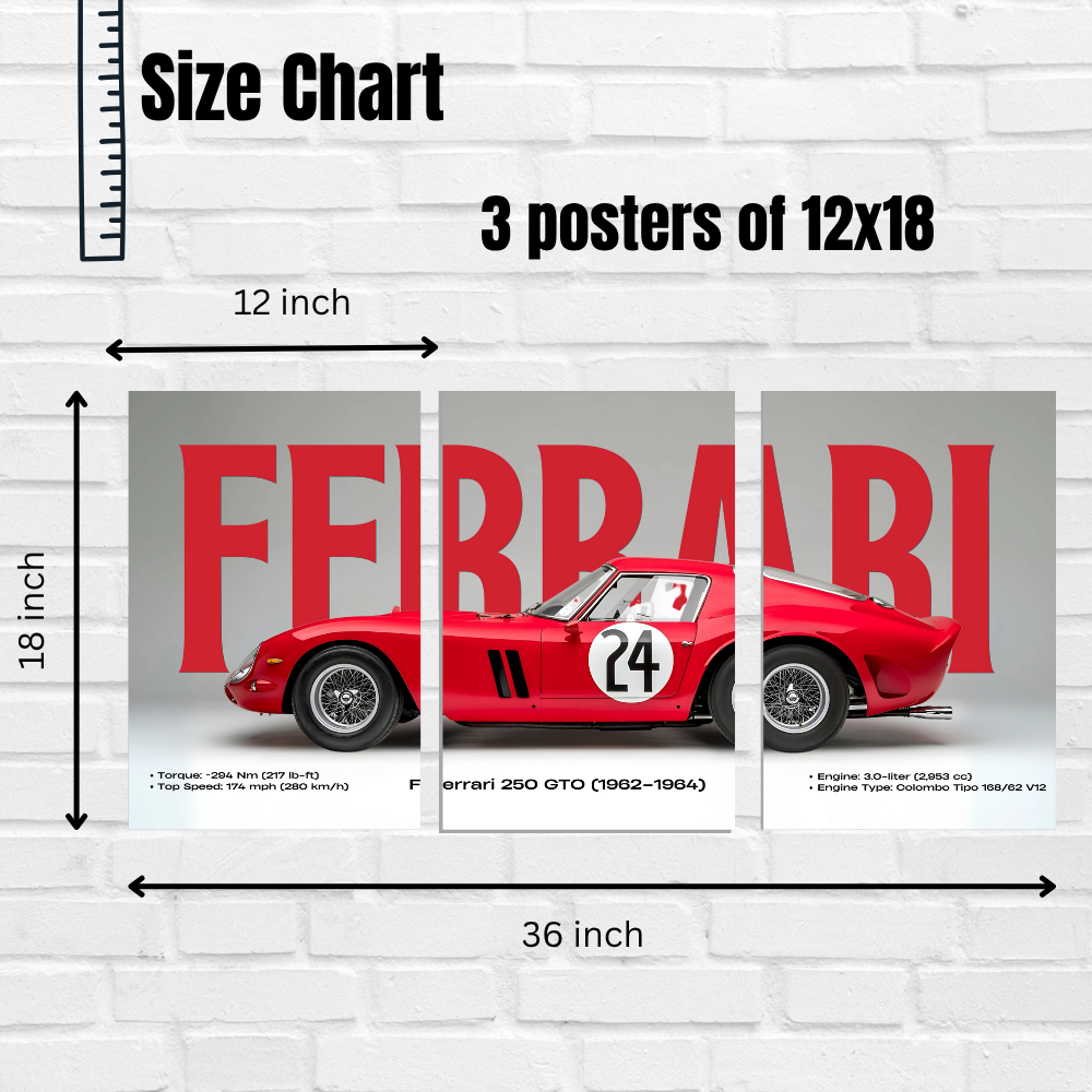 Ferrari 250 GTO (1962–1964) 3-Piece Poster | Vintage Racing Car Wall Art