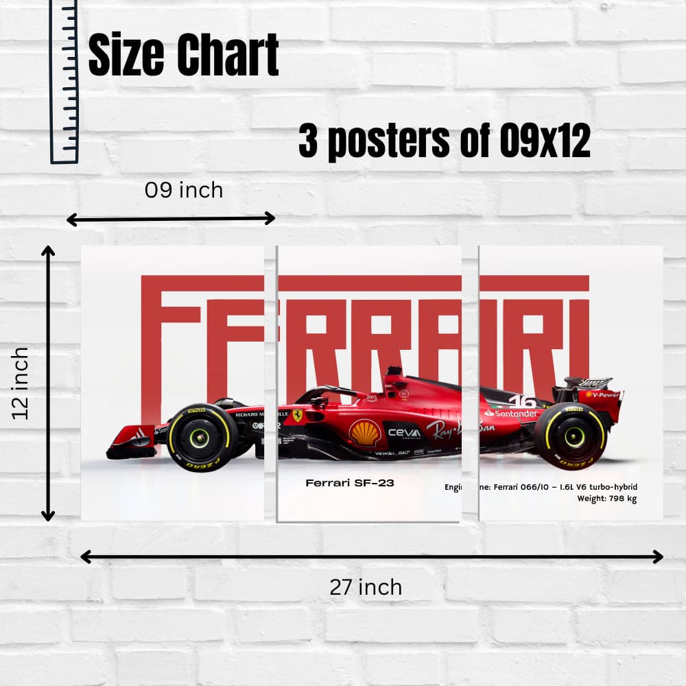 Ferrari SF-23 Formula 1 Car Poster – 3 Panel Split Wall Art – 2023 F1 Racing Car