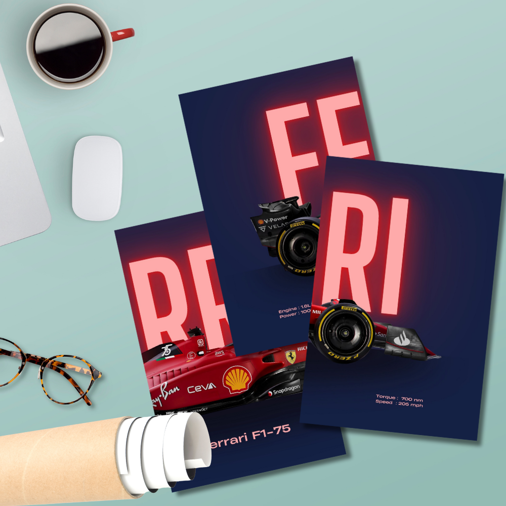 Ferrari F1-75 Formula 1 Poster – Wall Art Set of 3 Split Poster