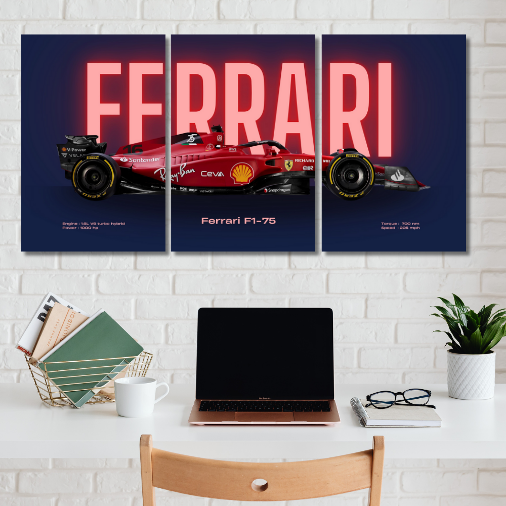 Ferrari F1-75 Formula 1 Poster – Wall Art Set of 3 Split Poster