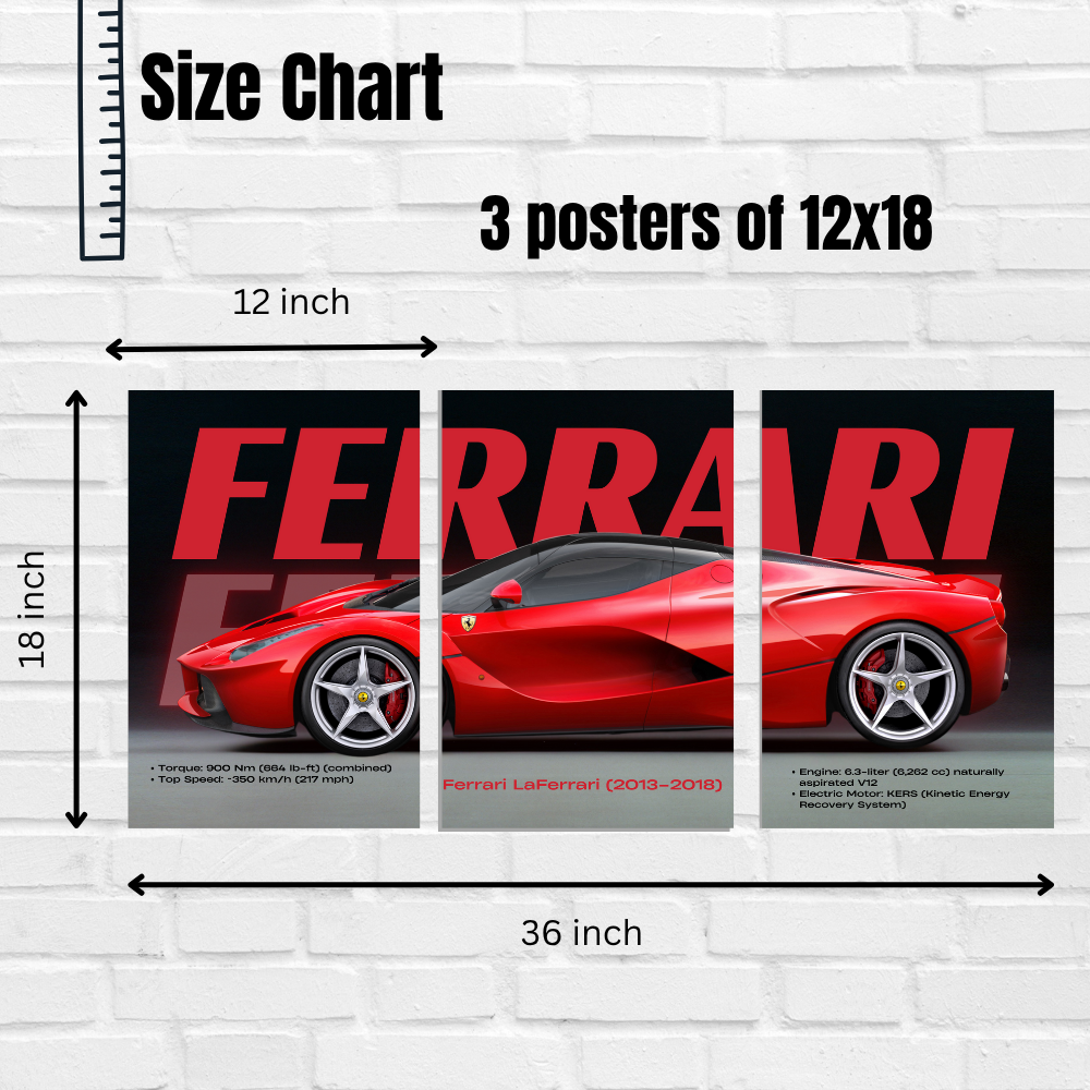 Ferrari LaFerrari Hybrid Supercar Poster – 3 Panel Split Posters (2013–2018)