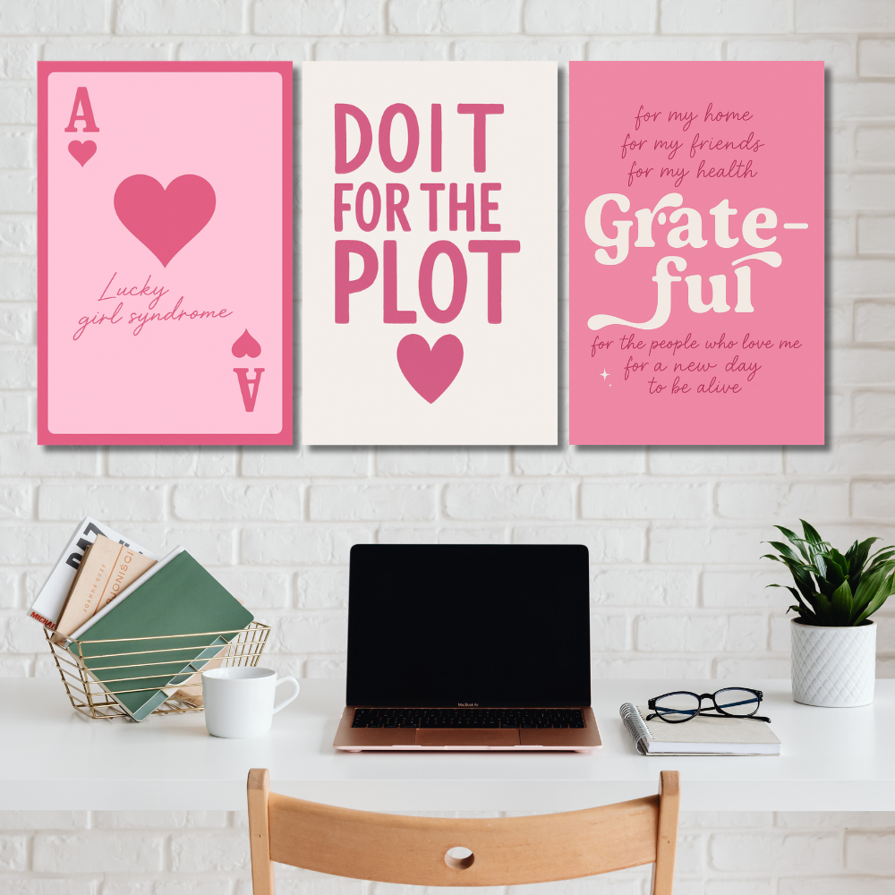 Motivational Split Poster Set “Lucky Girl Syndrome”, “Do It for the Plot”, and “Grateful”