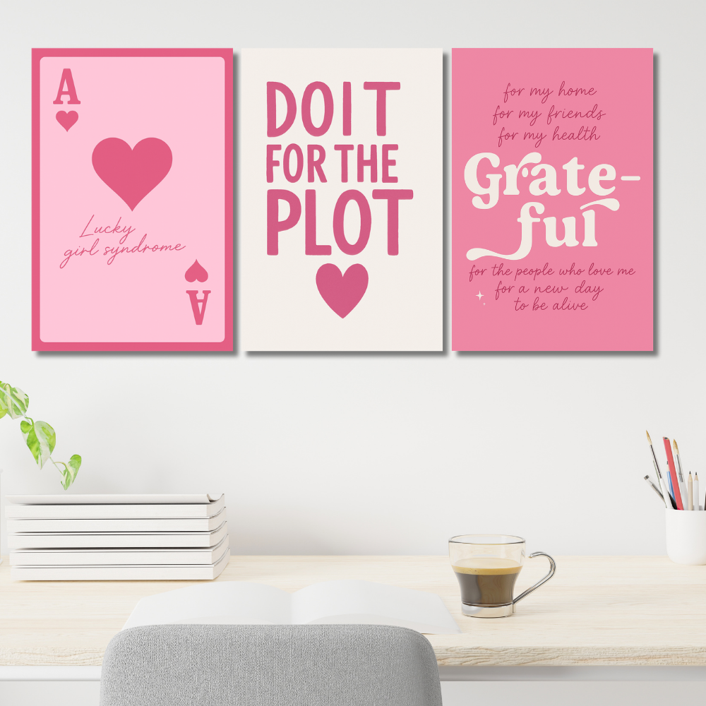 Motivational Split Poster Set “Lucky Girl Syndrome”, “Do It for the Plot”, and “Grateful”