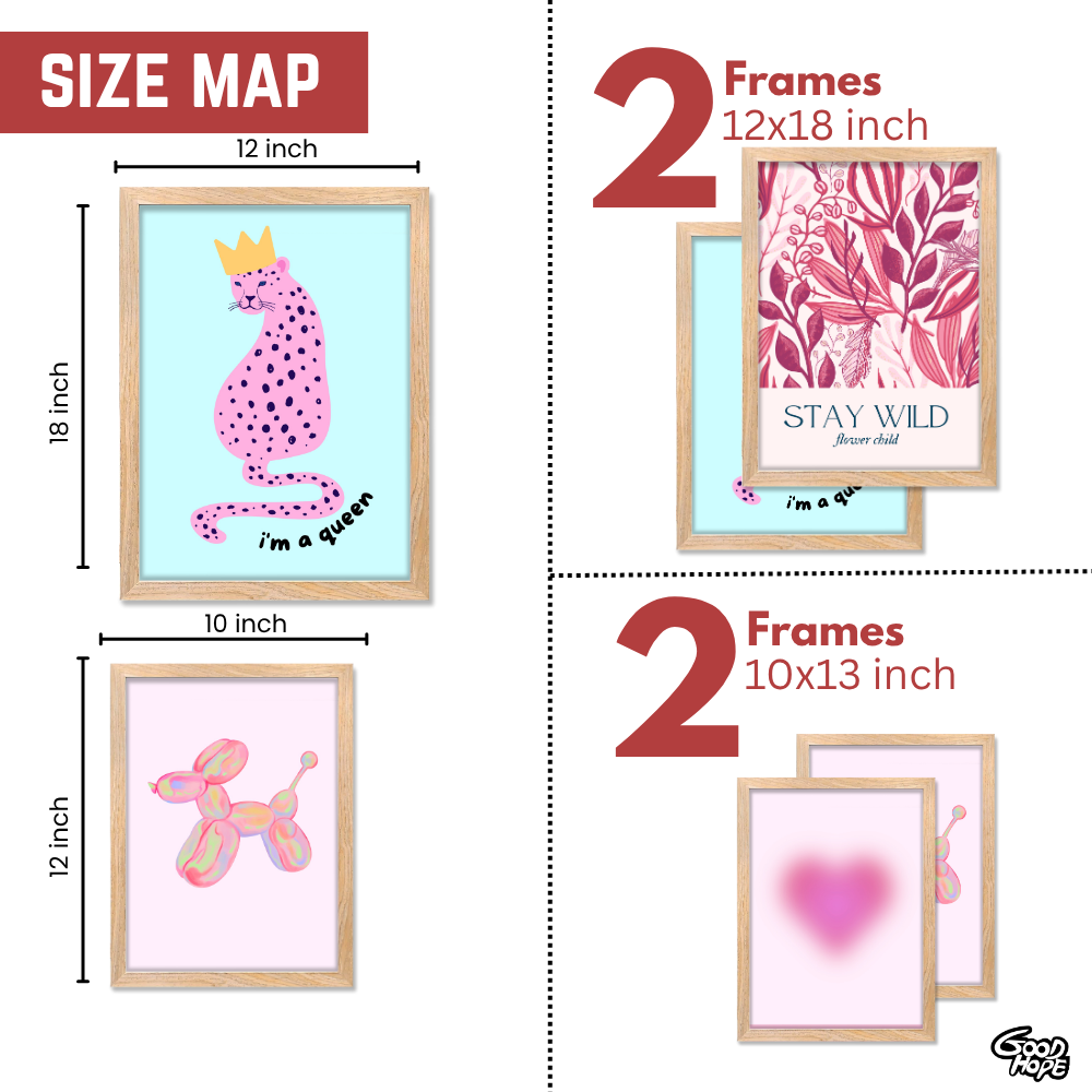 Good Hope Set of 4 Aesthetic Wall Framed Posters for Girls Room Decoration 2 Sizes 12x18 & 10x13 Inch Pink Girl Room Decor Living Room, or Kids Room Home Decoration