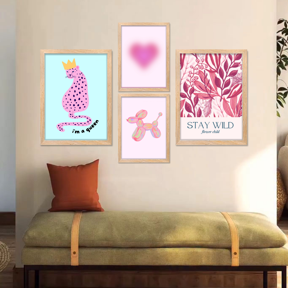 Good Hope Set of 4 Aesthetic Wall Framed Posters for Girls Room Decoration 2 Sizes 12x18 & 10x13 Inch Pink Girl Room Decor Living Room, or Kids Room Home Decoration