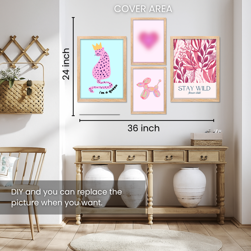 Good Hope Set of 4 Aesthetic Wall Framed Posters for Girls Room Decoration 2 Sizes 12x18 & 10x13 Inch Pink Girl Room Decor Living Room, or Kids Room Home Decoration