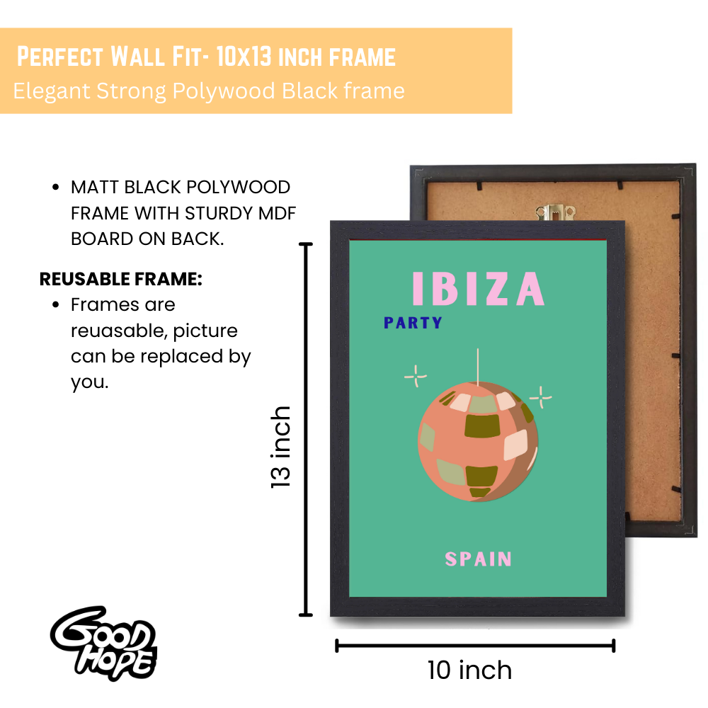 Traveling Theme wall Frame, Wall Frames for Living Room, Framed Travel Photo Frames for wall decor, Travel Frame for wall decor, room decor, Hostels, Hotels, Restraunts Ibiza Party Wall Art