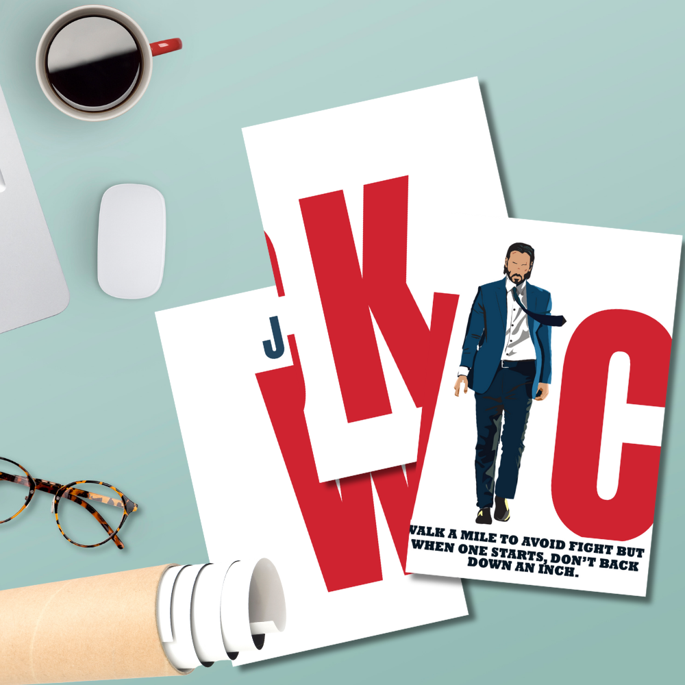 John Wick 3-Piece Split Poster | Action Hero Wall Art with Famous Quote