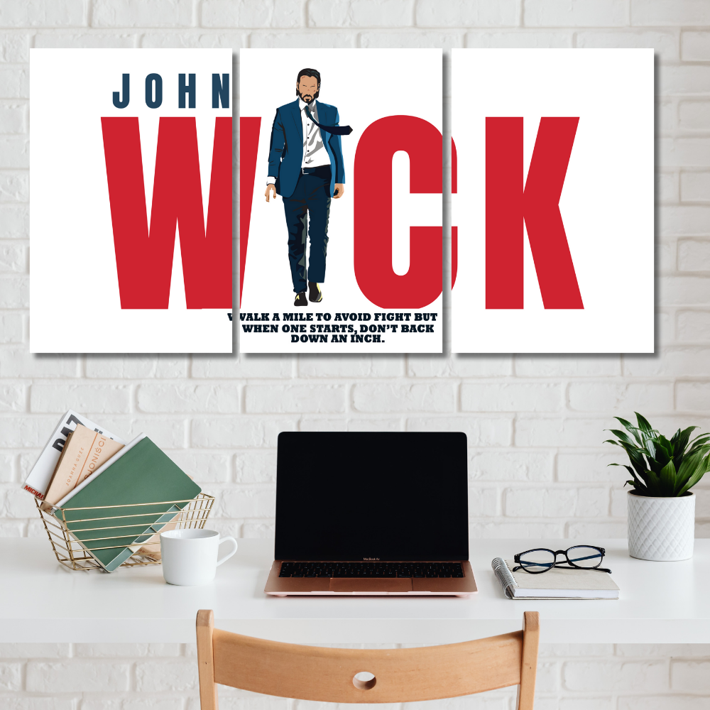 John Wick 3-Piece Split Poster | Action Hero Wall Art with Famous Quote