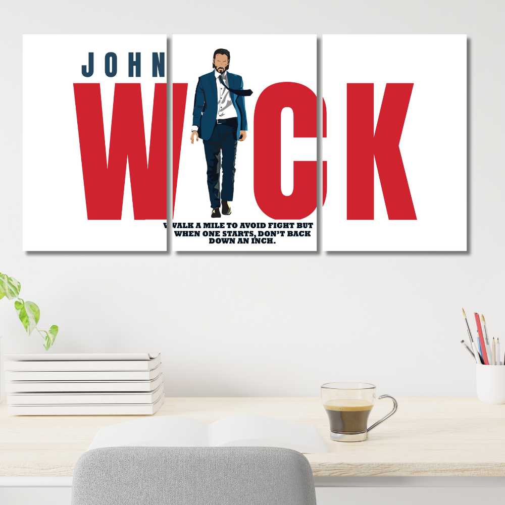 John Wick 3-Piece Split Poster | Action Hero Wall Art with Famous Quote
