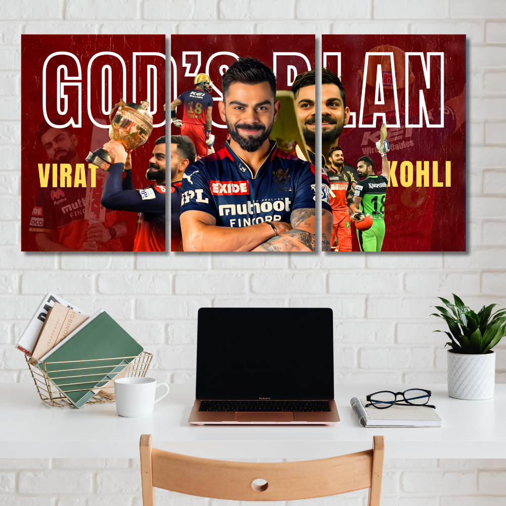 Virat Kohli "God’s Plan" Poster –Set of 3 Split Poster – RCB Tribute Celebrating IPL Journey