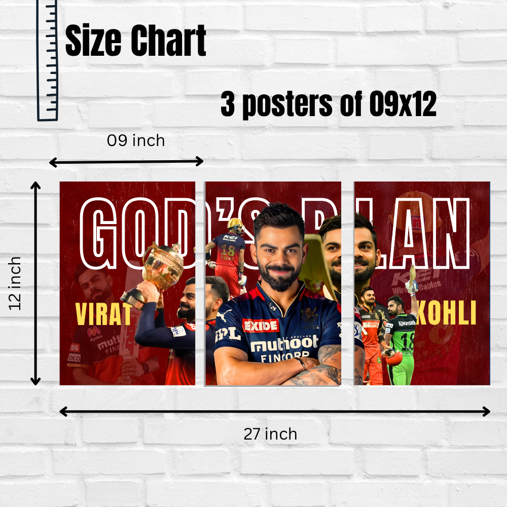 Virat Kohli "God’s Plan" Poster –Set of 3 Split Poster – RCB Tribute Celebrating IPL Journey
