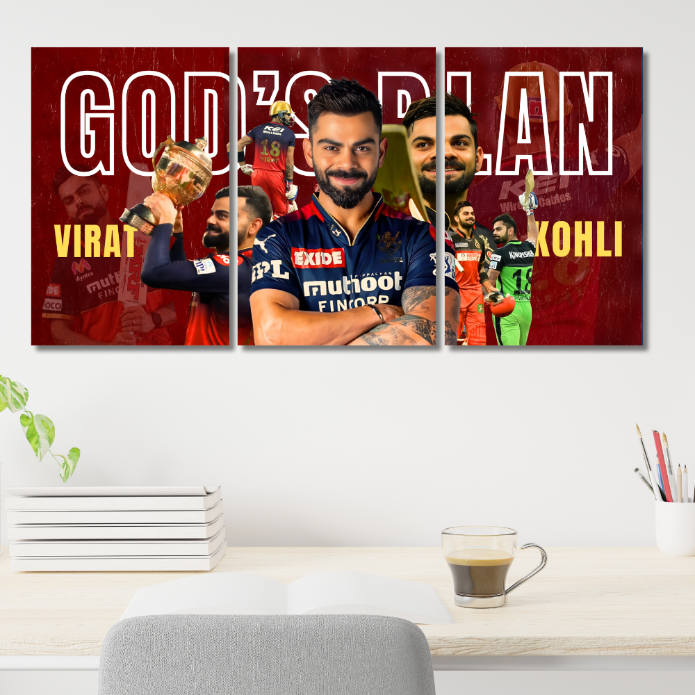 Virat Kohli "God’s Plan" Poster –Set of 3 Split Poster – RCB Tribute Celebrating IPL Journey