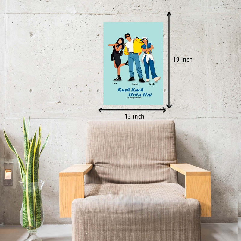 Kuch Kuch Hota Hai Movie Shahrukh, Kajol, Rani Mukharjee Bollywood Movie Frame Poster Movie Quote Wall Art Decor Photo Frames Poster Canvas For Bedroom Living Room Decoration Home Office wall Poster Gift