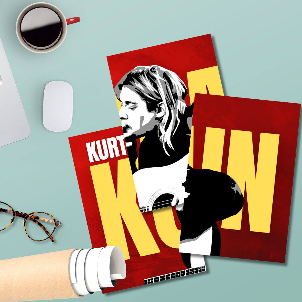 Kurt Kobain 3 Split Poster – Nirvana Rock Legend Wall Art with Guitar Poster