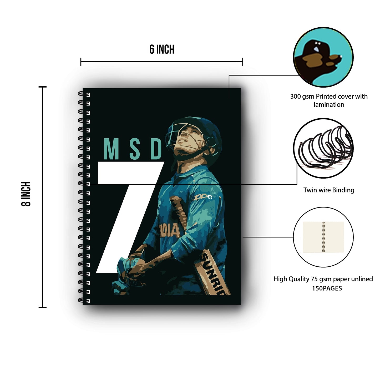 M S Dhoni Printed Notebook