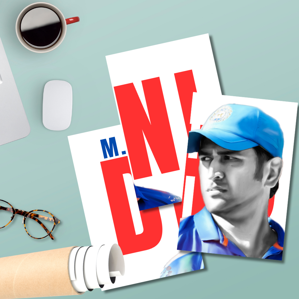 MS Dhoni 3-Piece Split Poster | Indian Cricket Legend Wall Art