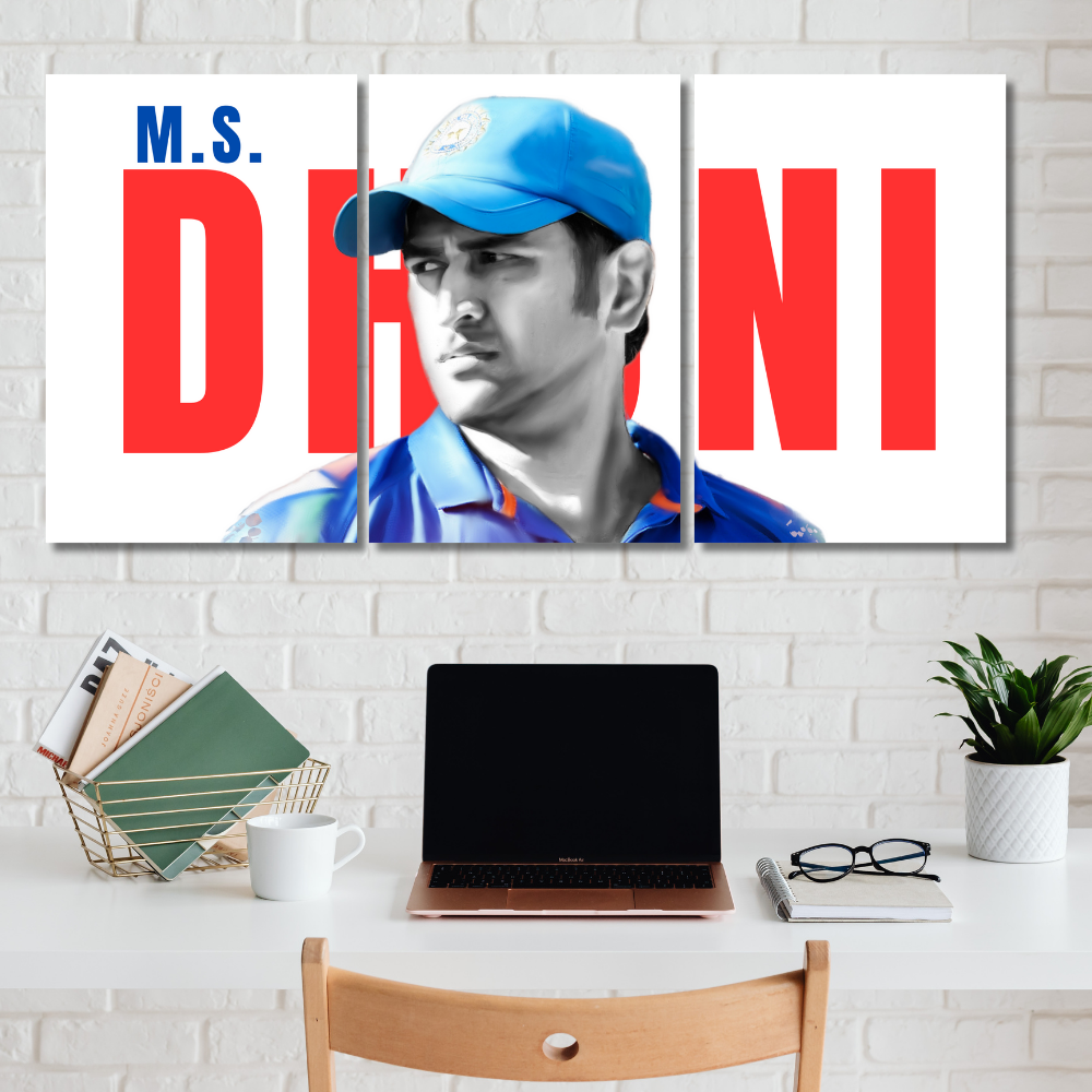 MS Dhoni 3-Piece Split Poster | Indian Cricket Legend Wall Art