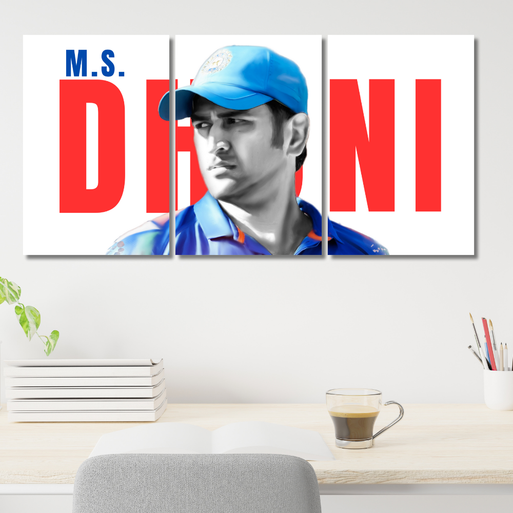 MS Dhoni 3-Piece Split Poster | Indian Cricket Legend Wall Art