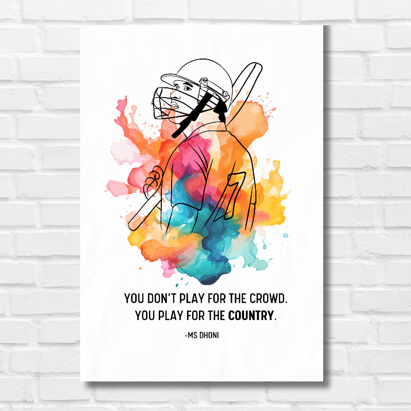 MS Dhoni Indian Cricketer Sports Player Cricket World Cup T20 IPL Blue Color Matte Finish Wall Decor Posters Frame