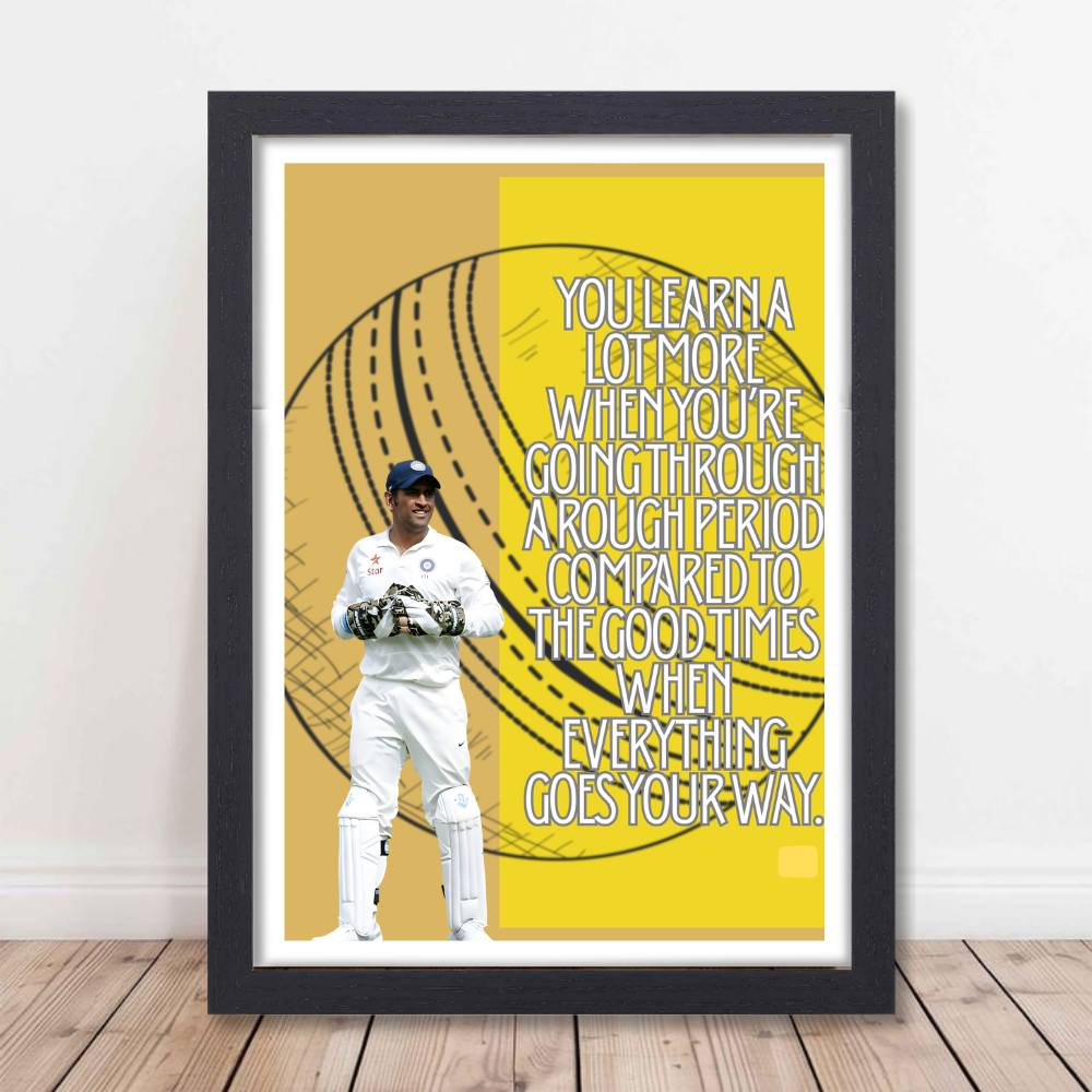 MS Dhoni Posters Mahi Wall Poster With Mahendra Singh Dhoni Motivational Quotes | For Room Wall Decoration, Living Room Bedroom Boys Gift Fan| Cricket Lover Cricketers Wall Decor Painting with framed without frame framed