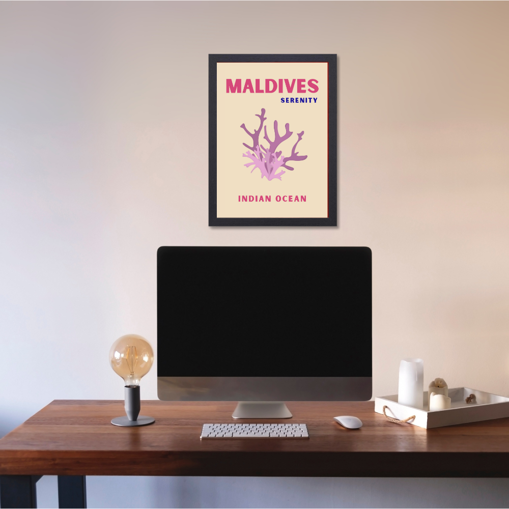 Traveling Theme wall Frame, Wall Frames for Living Room, Framed Travel Photo Frames for wall decor, Travel Frame for wall decor, room decor, Hostels, Hotels, Restraunts Maldives Serenity Wall Art