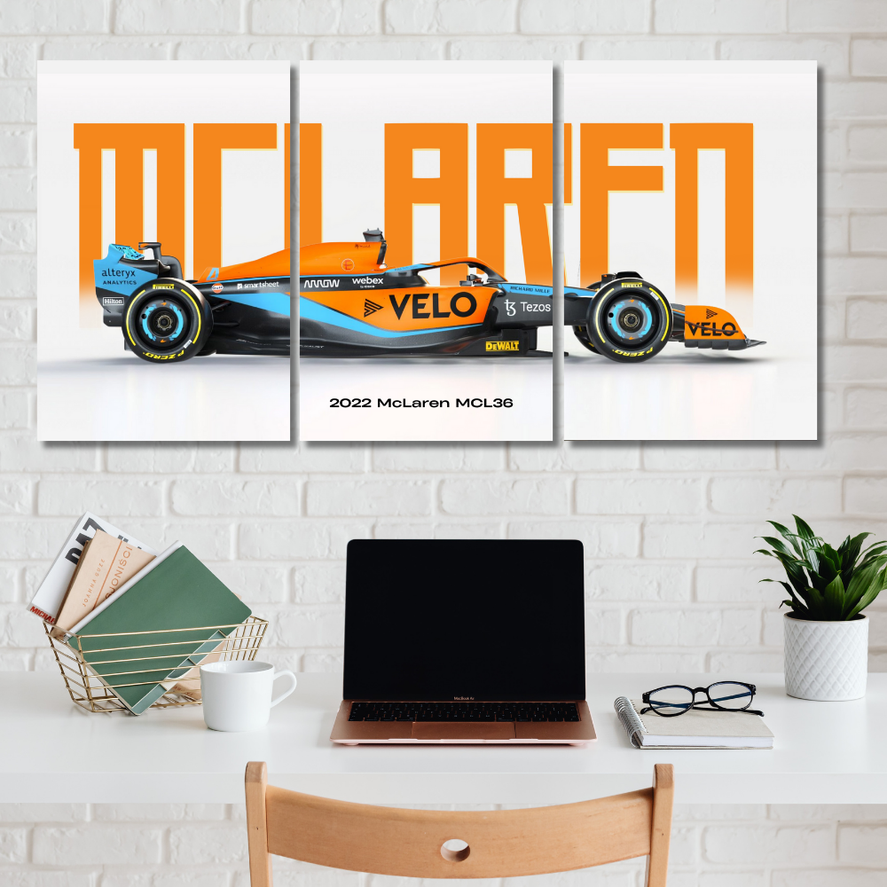 McLaren MCL36 Formula 1 Poster – Set of 3 Split Poster – 2022 F1 Racing Car Poster