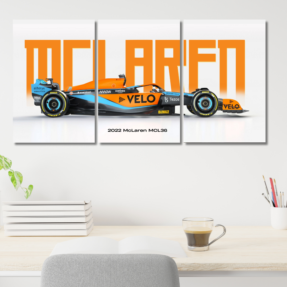 McLaren MCL36 Formula 1 Poster – Set of 3 Split Poster – 2022 F1 Racing Car Poster