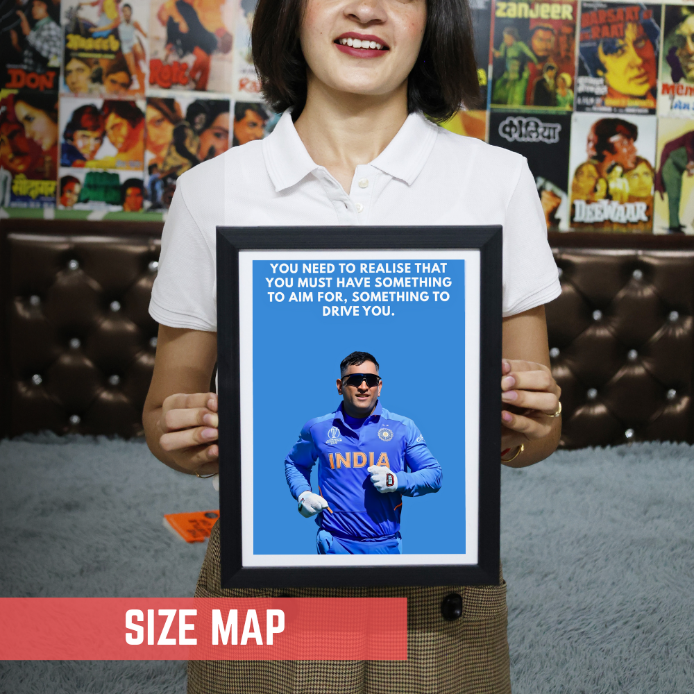 MS Dhoni Posters Mahi Wall Poster With Mahendra Singh Dhoni Motivational Quotes | For Room Wall Decoration, Living Room Bedroom Boys Gift Fan| Cricket Lover Cricketers Wall Decor Painting with framed without frame frames