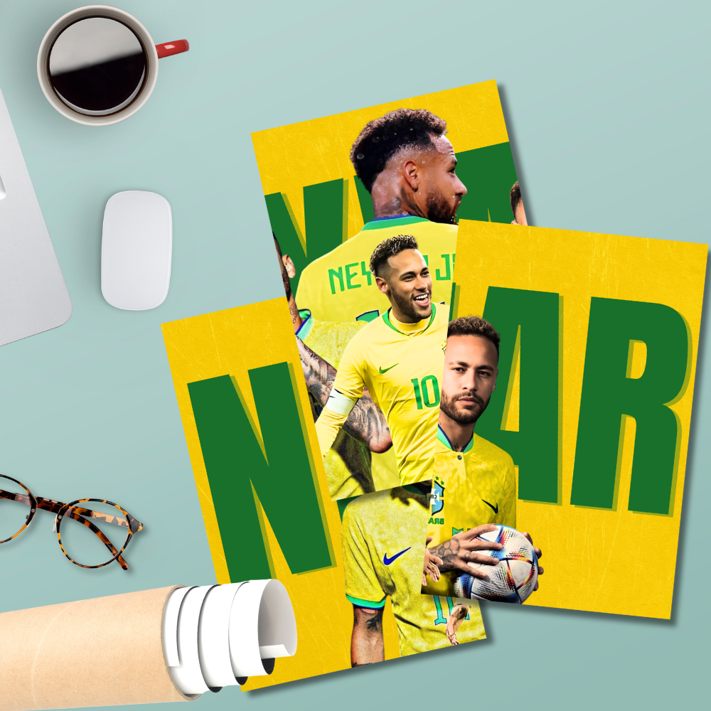 Neymar Jr Brazil Football Poster – Set of 3 Split Poster Wall Art – Tribute Poster