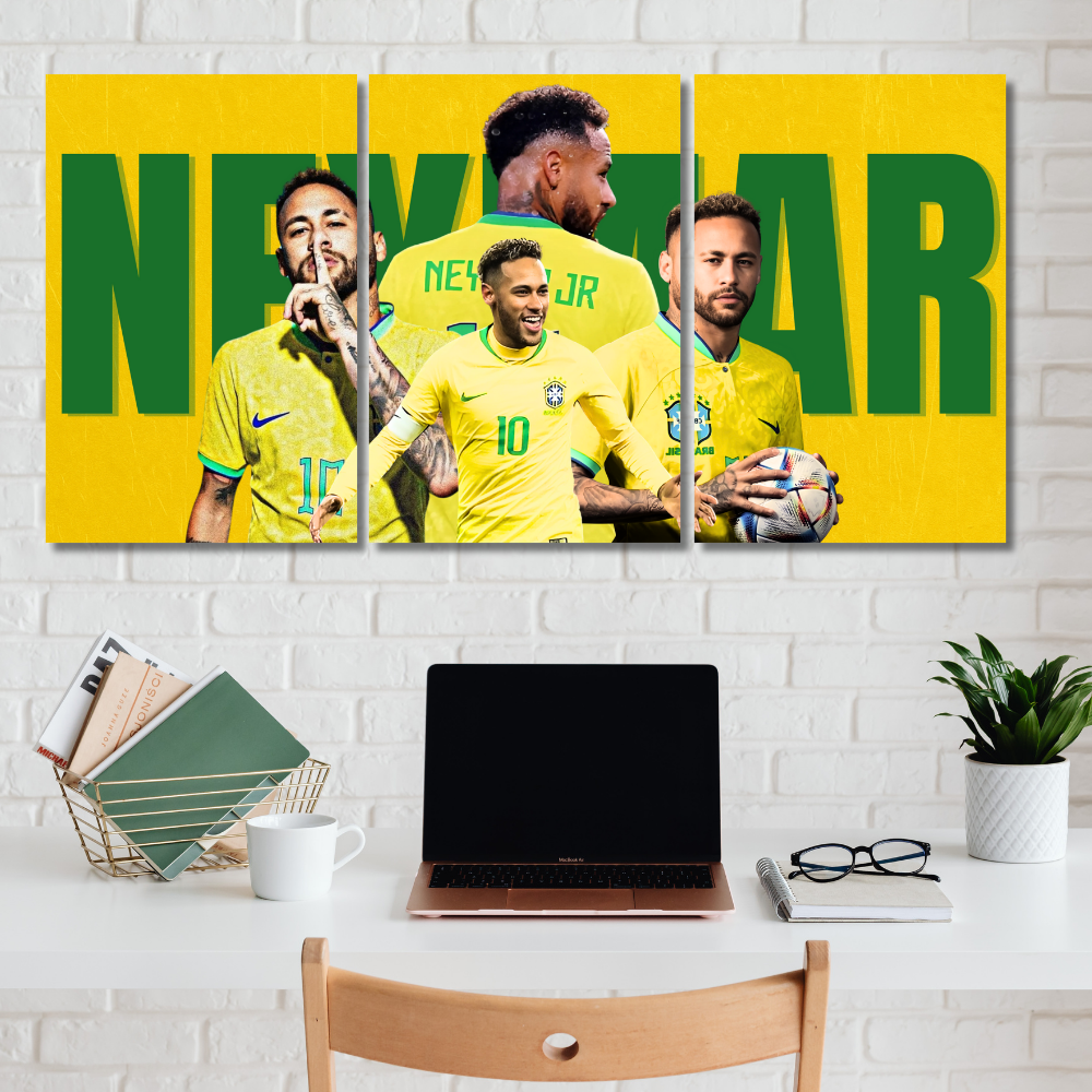 Neymar Jr Brazil Football Poster – Set of 3 Split Poster Wall Art – Tribute Poster