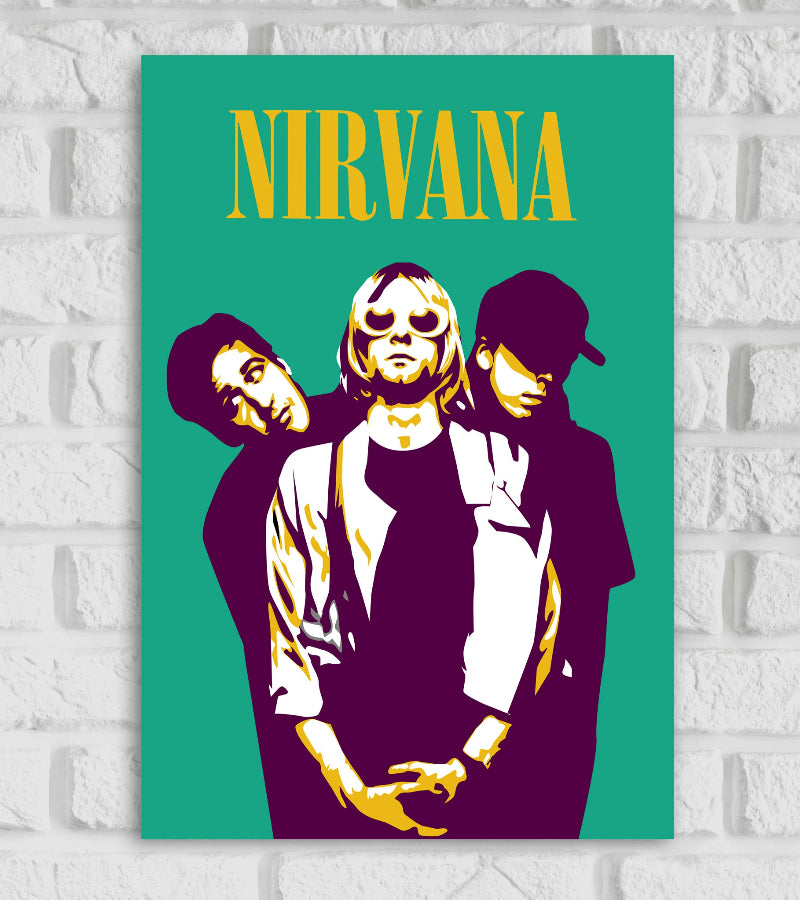 Nirvana Rock Band Pop Art Music Artist Artwork Popular Singers Singing illustration Hollywood Songs Blue Color Matte Finish Beautiful Wall Decor Framed Poster