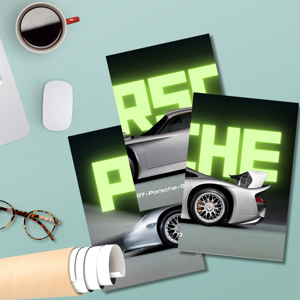 Porsche 911 GT1 1997 Poster – Set of 3 Split Poster – GT1-002 Silver Supercar