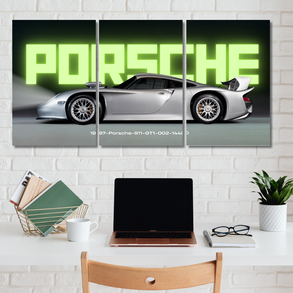 Porsche 911 GT1 1997 Poster – Set of 3 Split Poster – GT1-002 Silver Supercar