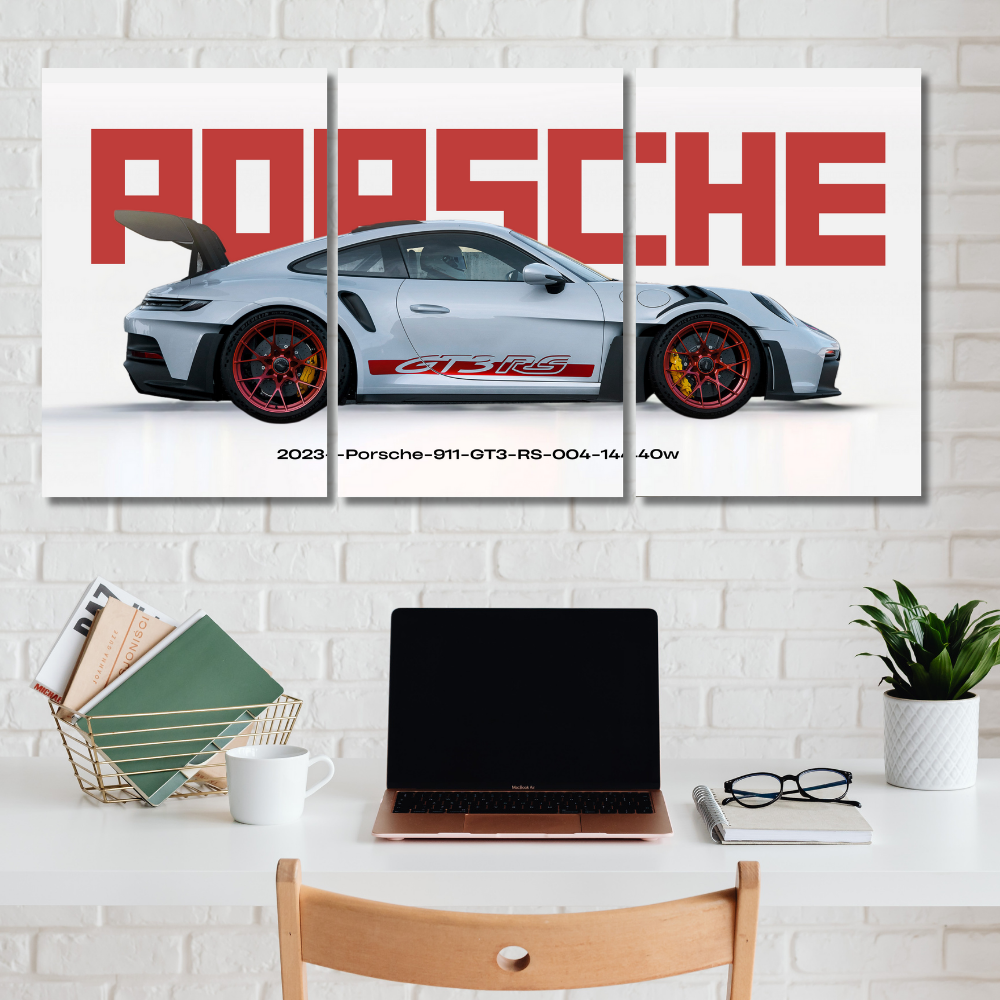 Porsche 911 GT3 RS 2023 Poster – Set of 3 Split Wall Poster – Track-Ready Sports Car