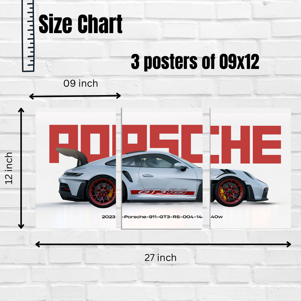 Porsche 911 GT3 RS 2023 Poster – Set of 3 Split Wall Poster – Track-Ready Sports Car