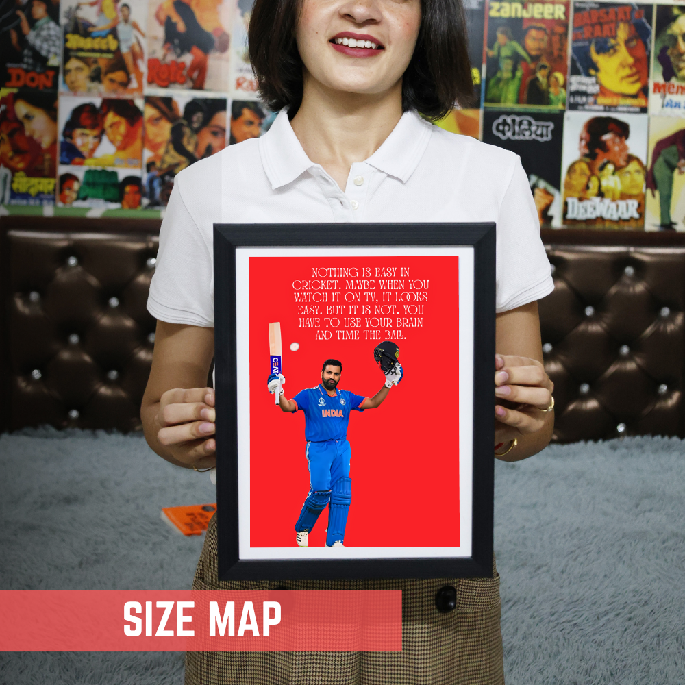 Cricketer Rohit Sharma Poster Cricket Players Motivational Poster, Players Photo posters For wall decor, room decoration home bedroom living room Paintings Hostel Frame | Frames | Framed