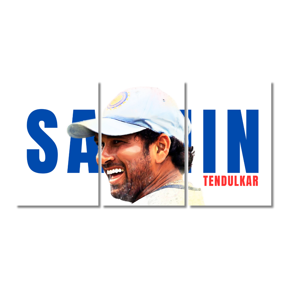 Sachin Tendulkar 3 Split Poster (12x18 Inch or 9x12 Inch) – Cricket Legend Wall Art for Fans & Collectors
3 panel wall poster of Sachin Tendulkar in a smiling pose, wearing an India cap, with bold blue "SACHIN" and red "TENDULKAR" text – perfect for cricket lovers.
"Chase your dreams... because dreams do come true." – Sachin Tendulkar.