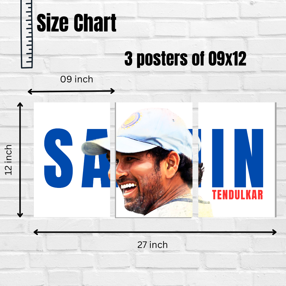 Sachin Tendulkar 3 Split Poster – Cricket Legend Wall Art for Fans & Collectors