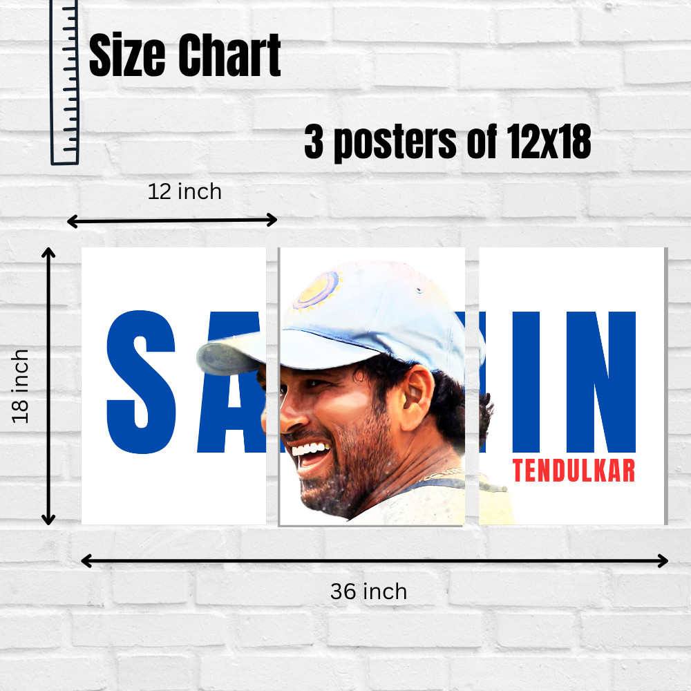 Sachin Tendulkar 3 Split Poster – Cricket Legend Wall Art for Fans & Collectors