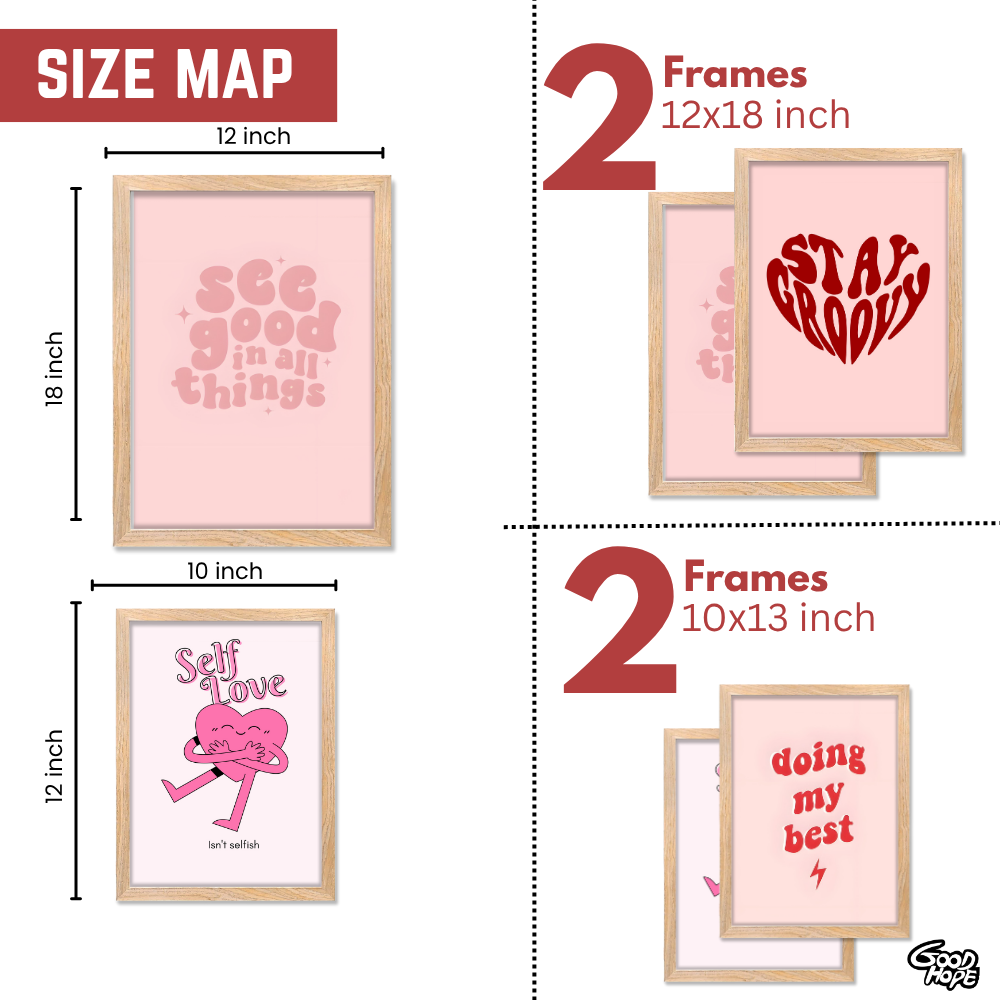 Good Hope Set of 4 Aesthetic Wall Posters for Girls Aesthetic Framed Posters 12x18 & 10x13 Inch Framed Combo for Kitchen, Living Room, or Kids Room Home Decoration, Living Room, Bedroom, hall, and Office Wall Decoration Classic Aesthetic Decor