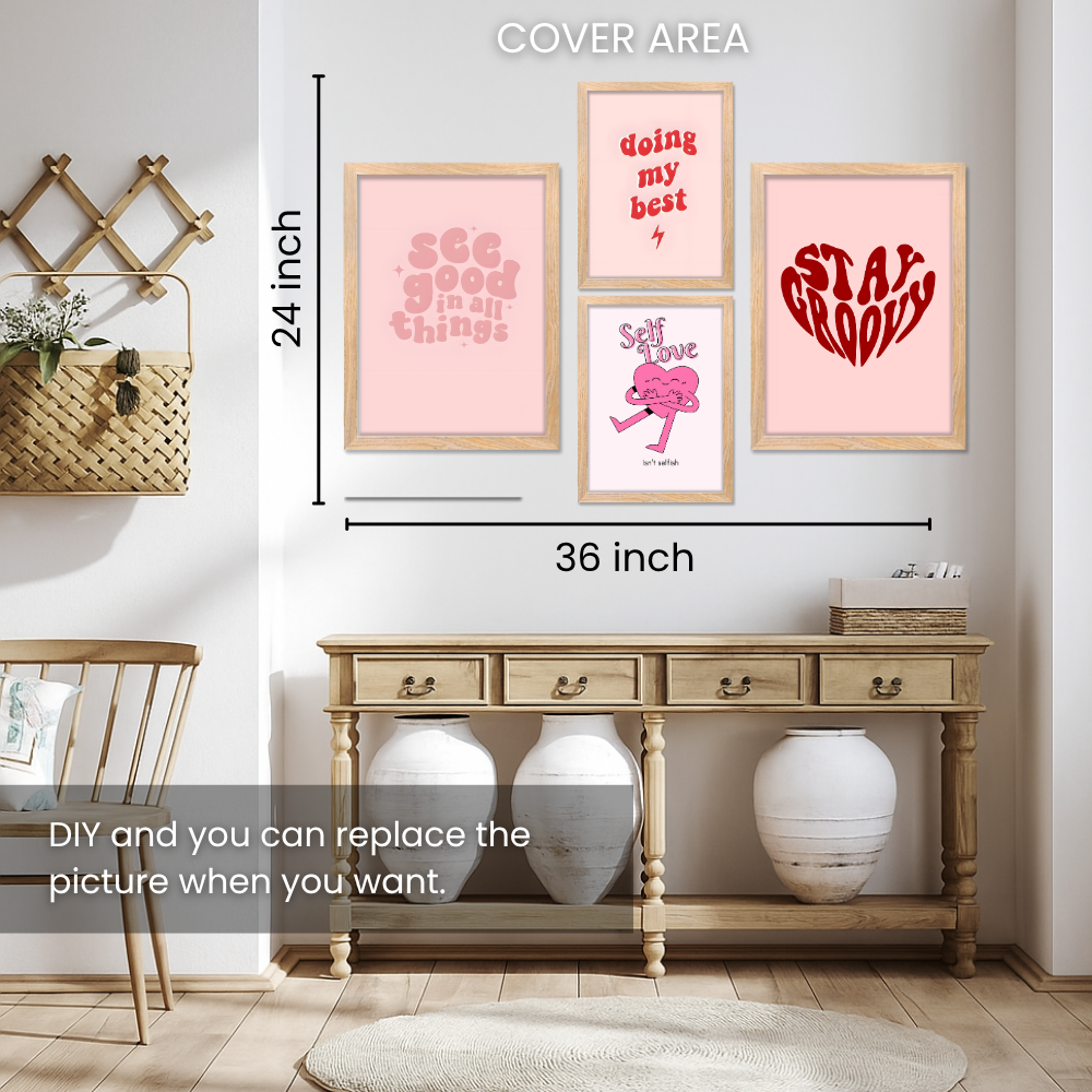 Good Hope Set of 4 Aesthetic Wall Posters for Girls Aesthetic Framed Posters 12x18 & 10x13 Inch Framed Combo for Kitchen, Living Room, or Kids Room Home Decoration, Living Room, Bedroom, hall, and Office Wall Decoration Classic Aesthetic Decor