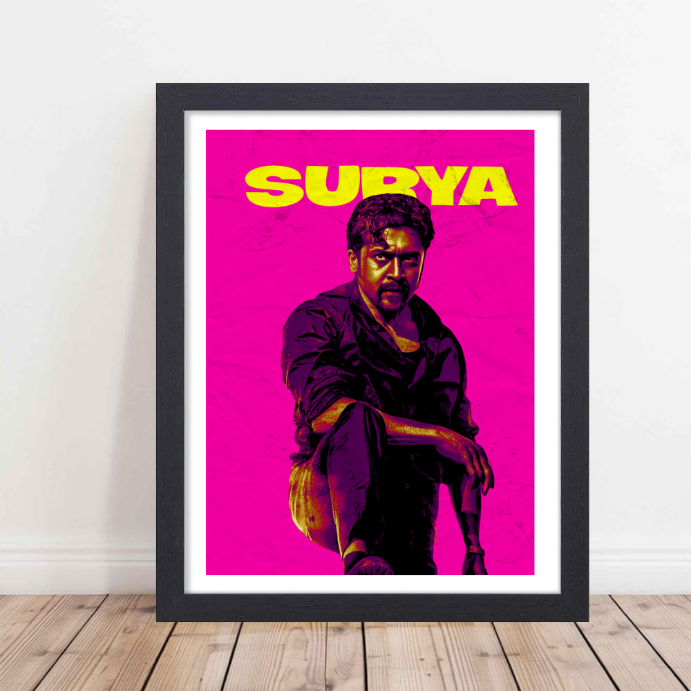 Actor Suriya Frame Poster, Tamil Movie Framed Poster, Tamil Movie Posters, Tamil Actors Posters for wall decor, room decor, Living aera, Dining hall Tamil Cinema wall art