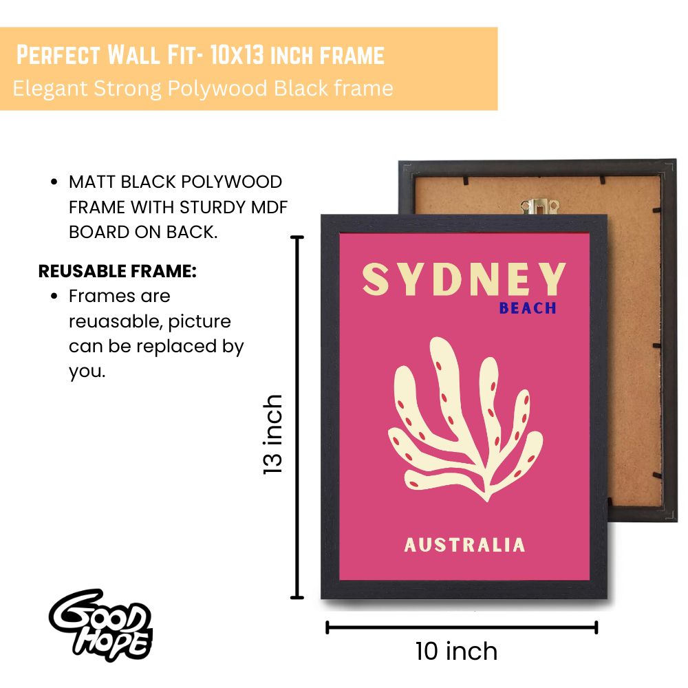 Traveling Theme wall Frame, Wall Frames for Living Room, Framed Travel Photo Frames for wall decor, Travel Frame for wall decor, room decor, Hostels, Hotels, Restraunts Sydney Beach Wall Art