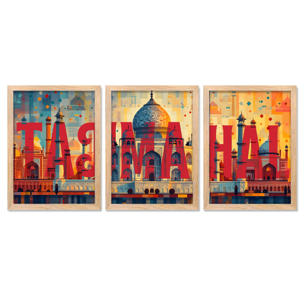 tajmahal art prints set, Split poster frame photo frame home decor, office decor, framed set, classic art decor, artistic wall decor, interior decoration, ready to hang art Split Wall Art heritage buiding Decor decoration
