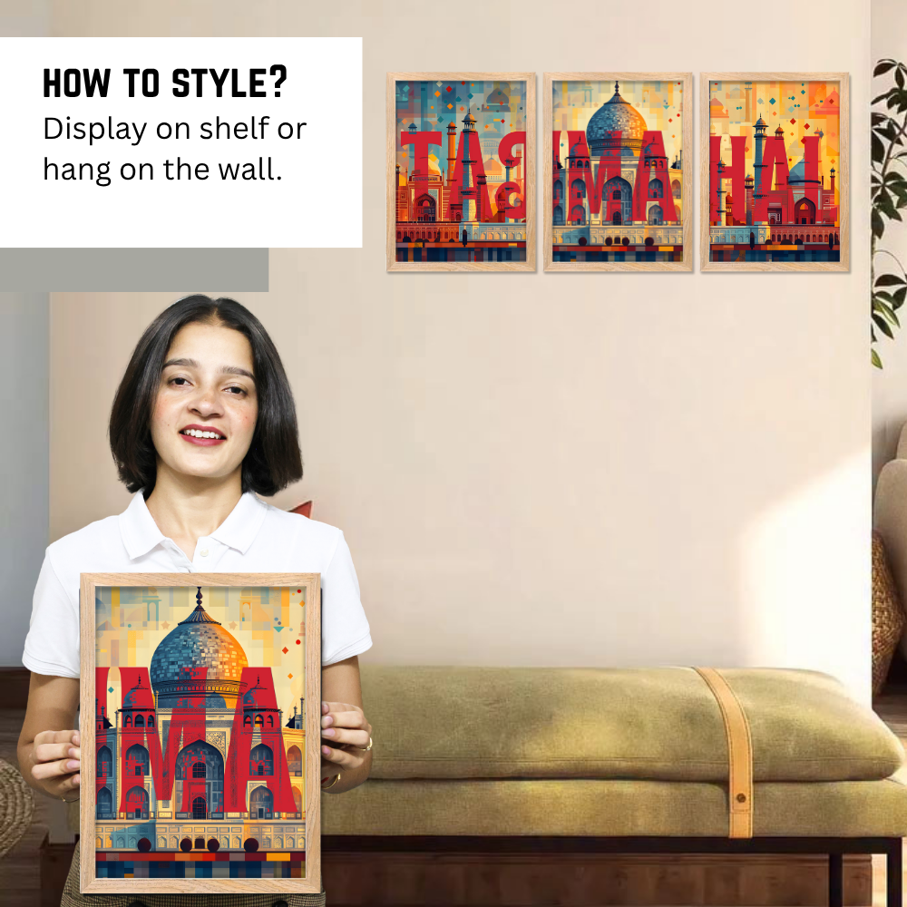 Good Hope Set of 3 Split TajMahal Wall Art Paintings Framed Poster for Home Decoration, Living Room, Bedroom, Kitchen, and Office Wall Decoration Classic Aesthetic