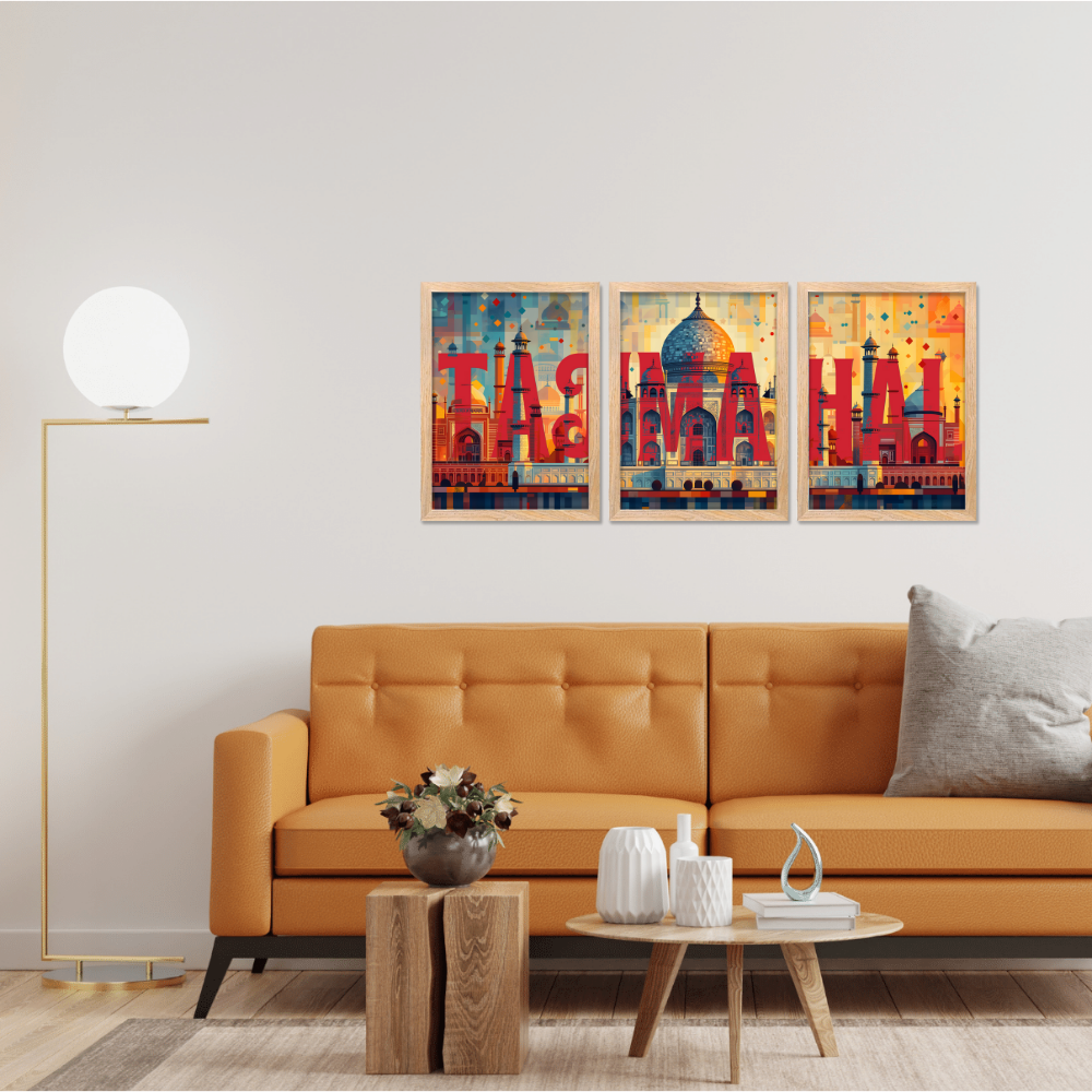 Good Hope Set of 3 Split TajMahal Wall Art Paintings Framed Poster for Home Decoration, Living Room, Bedroom, Kitchen, and Office Wall Decoration Classic Aesthetic