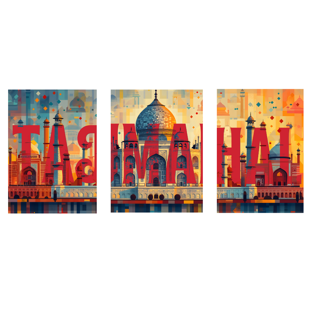 Good Hope Set of 3 Split TajMahal Wall Art Paintings Framed Poster for Home Decoration, Living Room, Bedroom, Kitchen, and Office Wall Decoration Classic Aesthetic