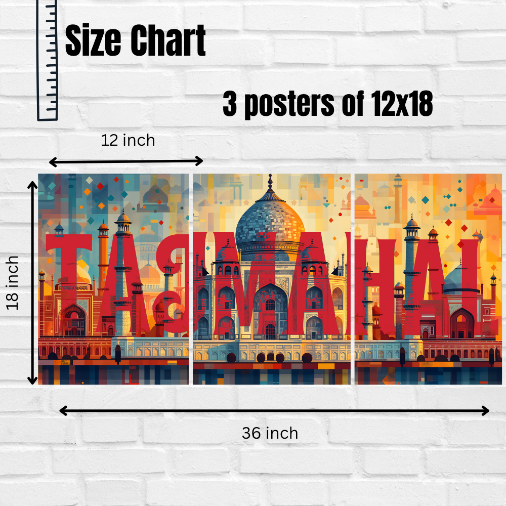 Good Hope Set of 3 Split TajMahal Wall Art Paintings Framed Poster for Home Decoration, Living Room, Bedroom, Kitchen, and Office Wall Decoration Classic Aesthetic