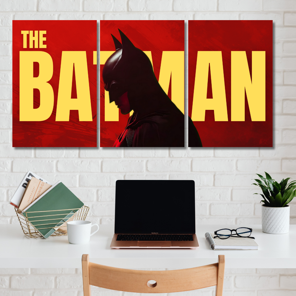 The Batman Poster – 3 Split Poster Wall Art – Dark Red & Yellow Cinematic Artwork